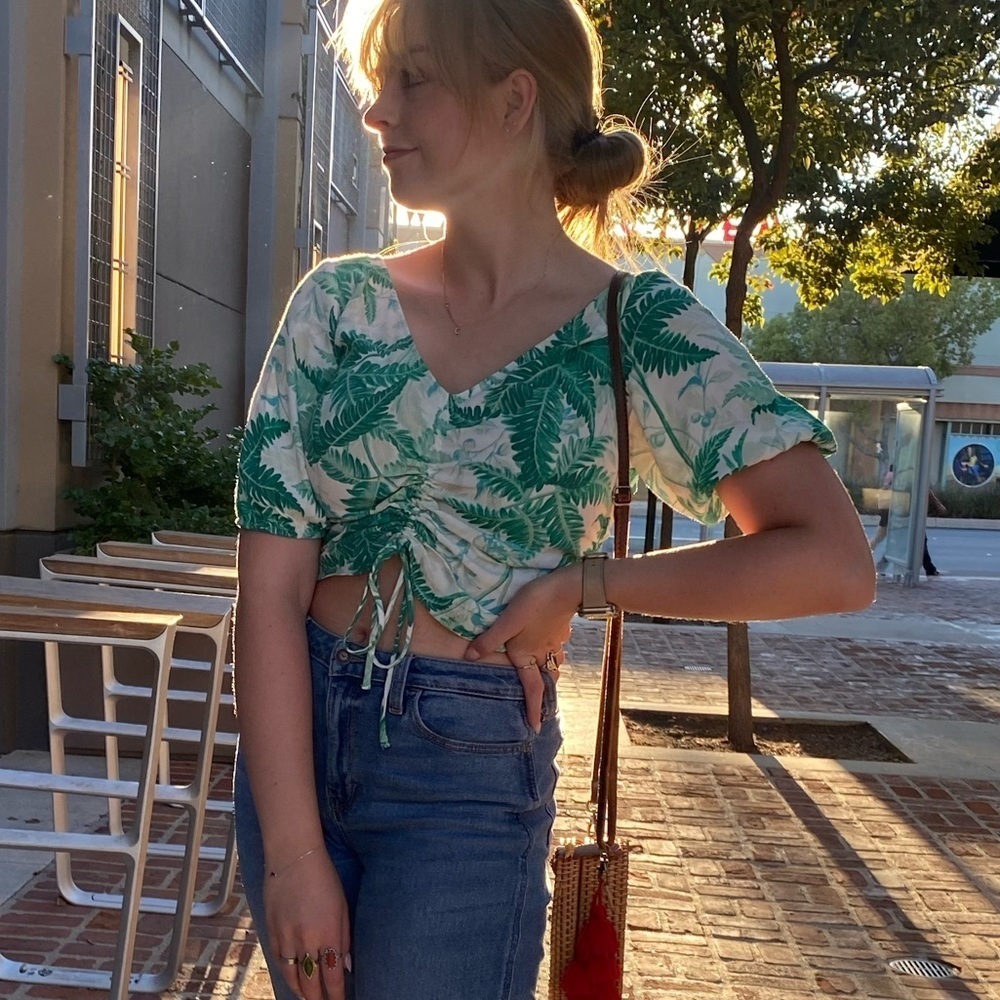 H&M Green Leaf Patterned Blouse